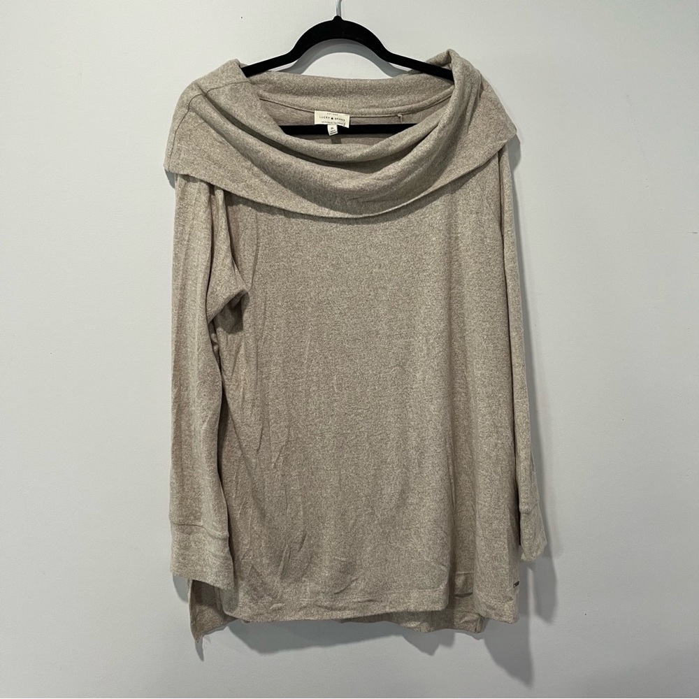 Lucky Brand Beige Off-Shoulder Cowl Neck Sweater xl